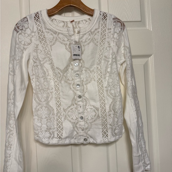 Free People Jae White Lace button up Blouse - Picture 3 of 7